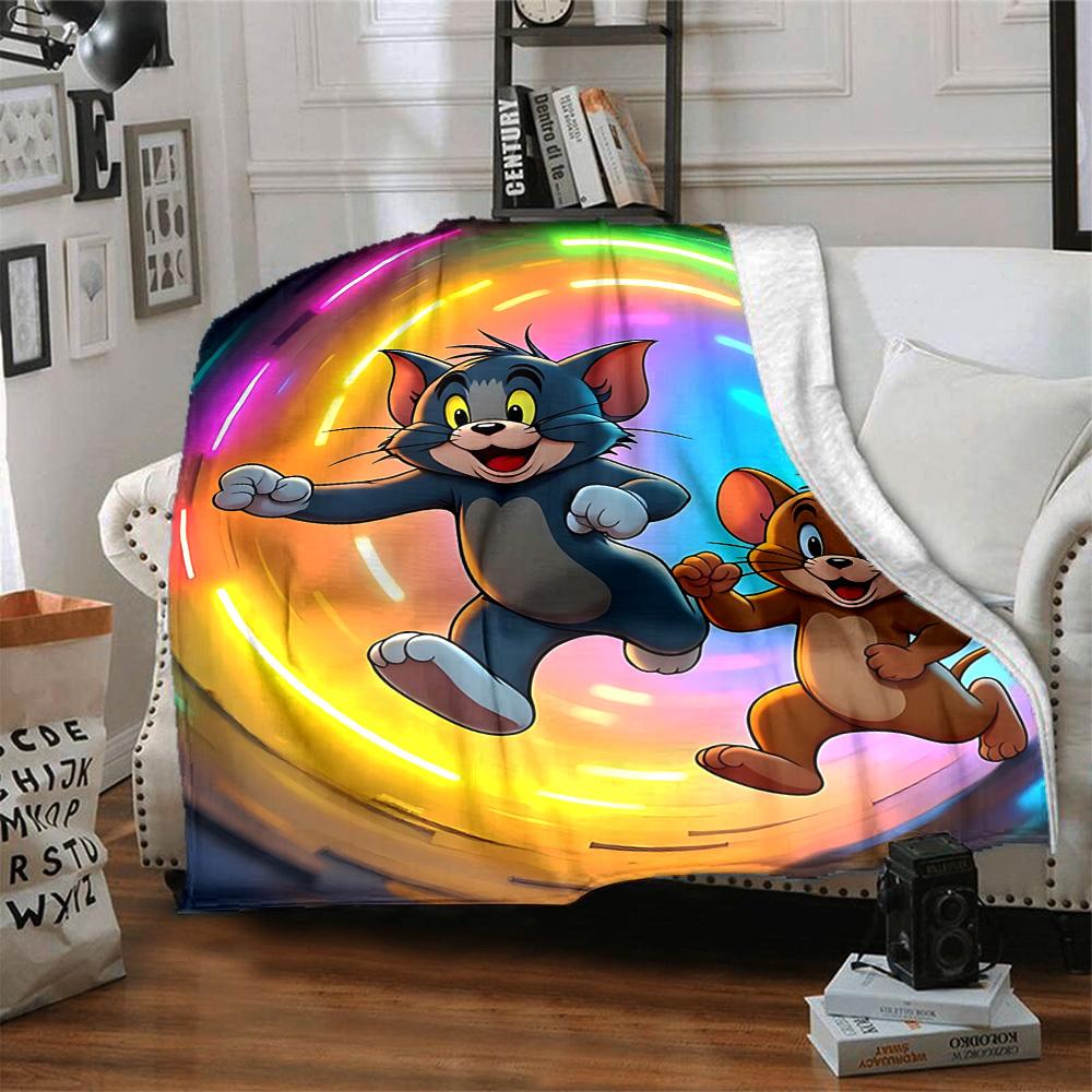 1pc Tom, Jerry Blanket Lightweight Flannel Throw For Sofa, Bed, Travel, Livingroom, Office, Couch, Chair, And Bed
