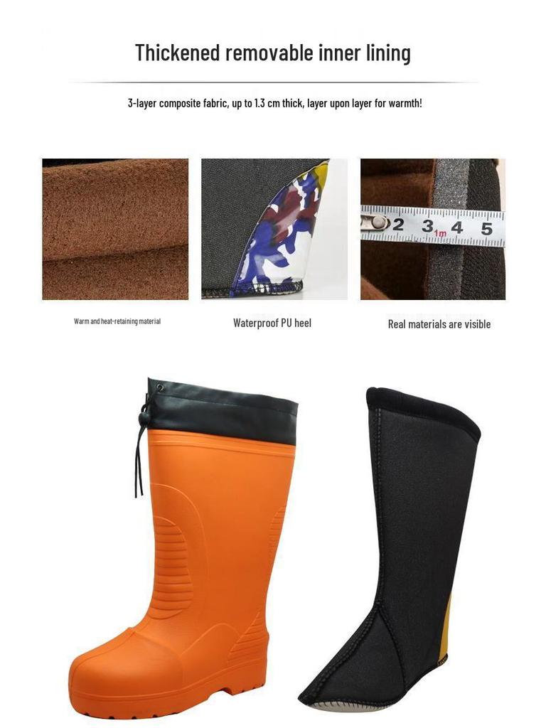 Winter Warm Rain Boots: Removable Washable EVA, Anti-Smash, Thickened for Cold Storage, Fishing, Boats, Non-Slip Work Shoes.
