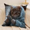 Cute Cat Holding Phone Cushion Cover Silky Short Plush Invisible Zipper Dustproof Sofa Pillow Case For Home Decor