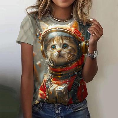 Fashion Casual Women's Top 3d Printed Cat Pattern Round Neck T-Shirt Summer Short Sleeve Comfortable Loose T-Shirt