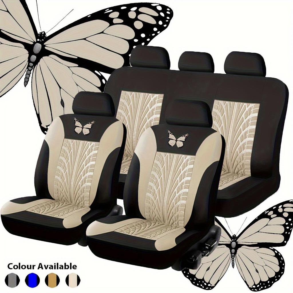 Universal 9-teiliges Sitzbezug-Set mit Schmetterlingsprägung für Fünfsitzer-Autos - Stilvolles, Bequemes und Elegantes Design