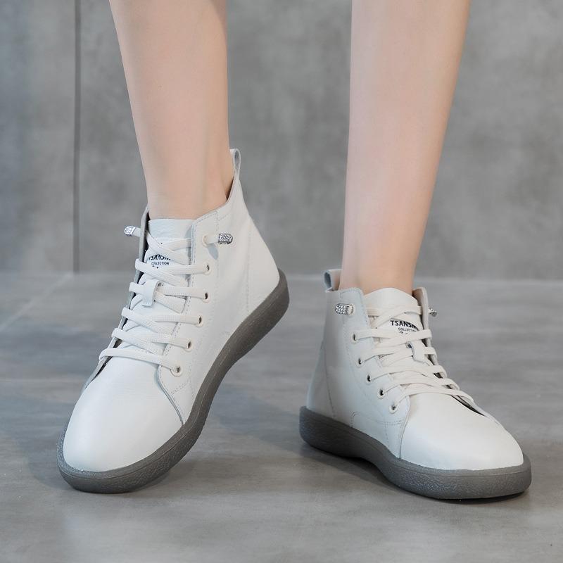 Krótkie Botki Skórzane Casualowe Buty Skórzane Płaskie Martensy