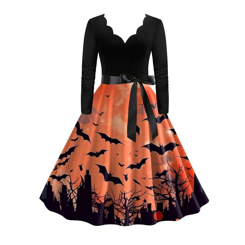 JPNTKY Fashion Spring Autumn Long Sleeve V-Neck Casual Dresses