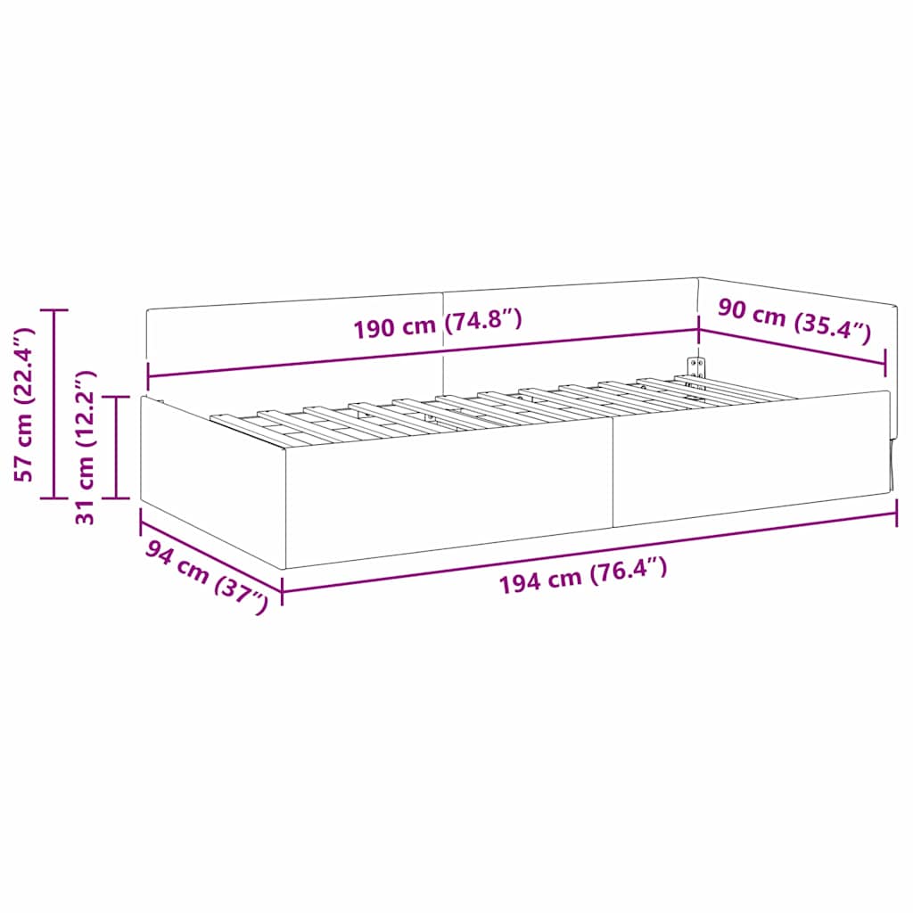 L Shaped Bed Frame with Headboard Yellow 90 Cm X 190 Cm Velvet
