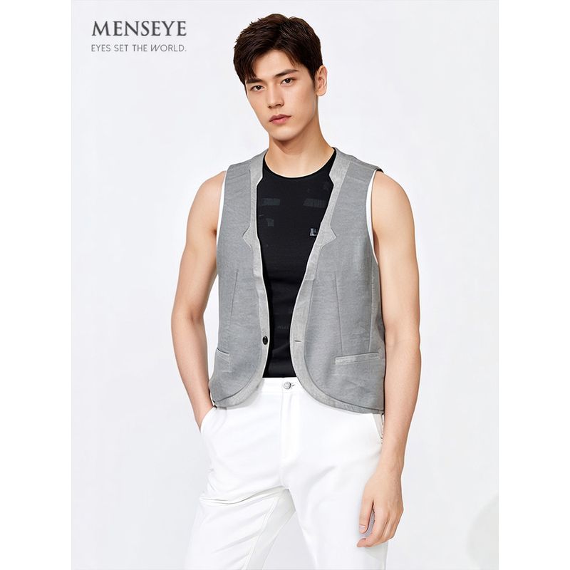 Menseye Men's Linen Vest Casual Commuter Japanese Style Groomsmen Light Business