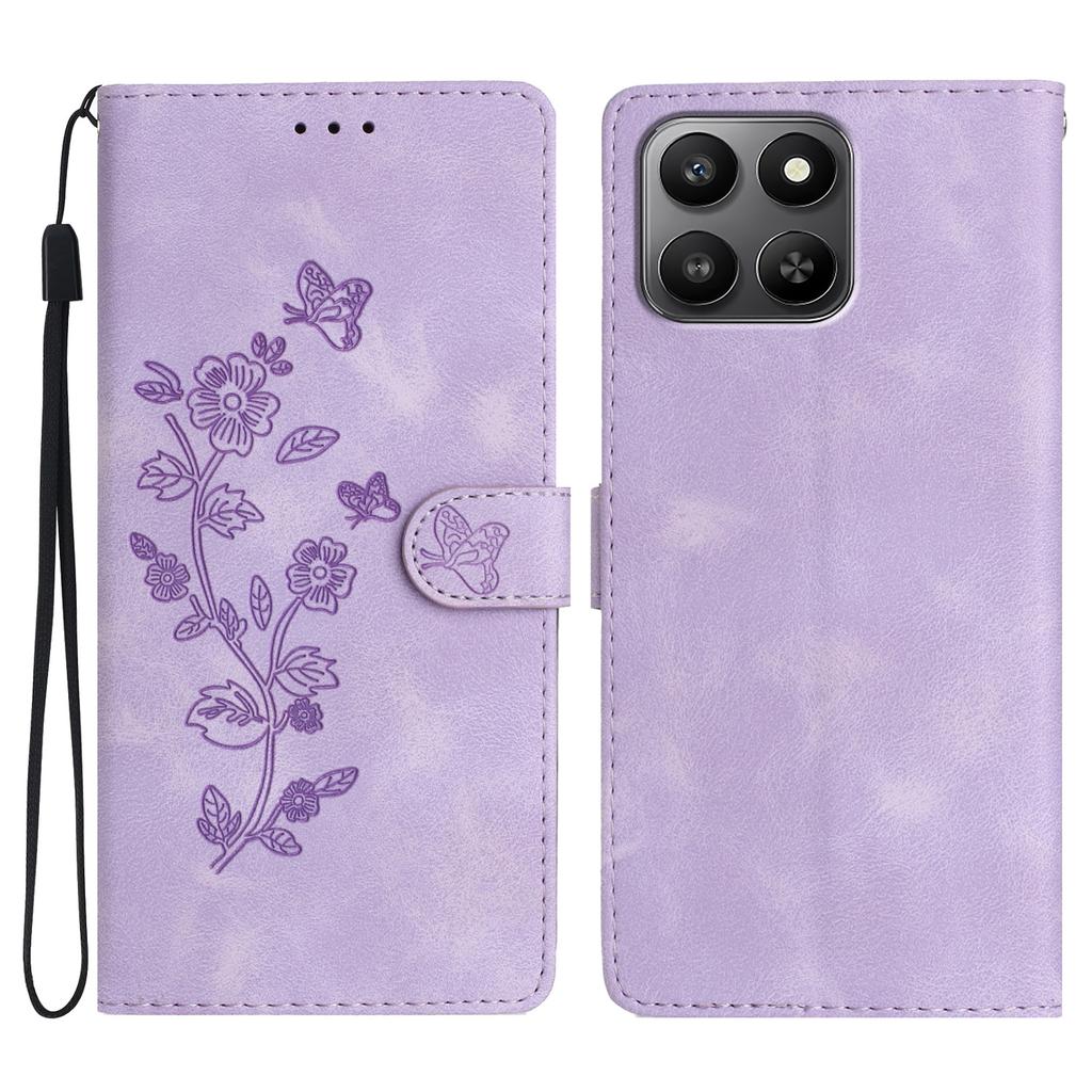 Leather Case For Honor 400 Smart 5G/4G/X7d 4G Imprinted Flower Phone Cover with Wrist Strap