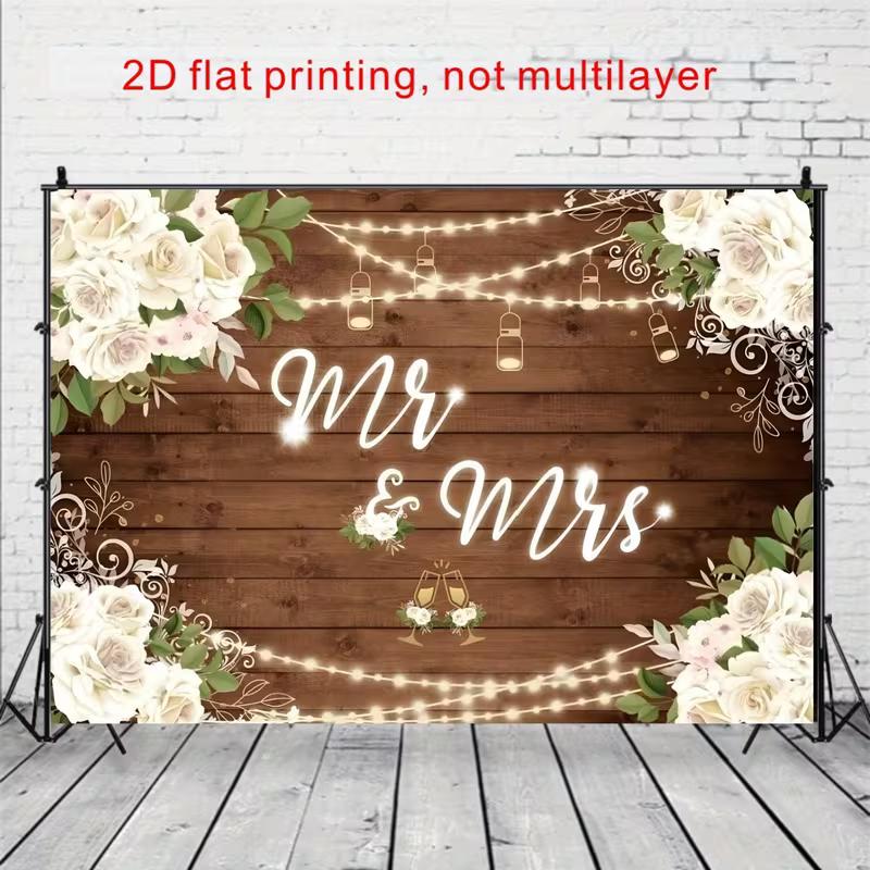 2D Bridal Shower Photo Booth Backdrop with String Lights and Floral Corners
