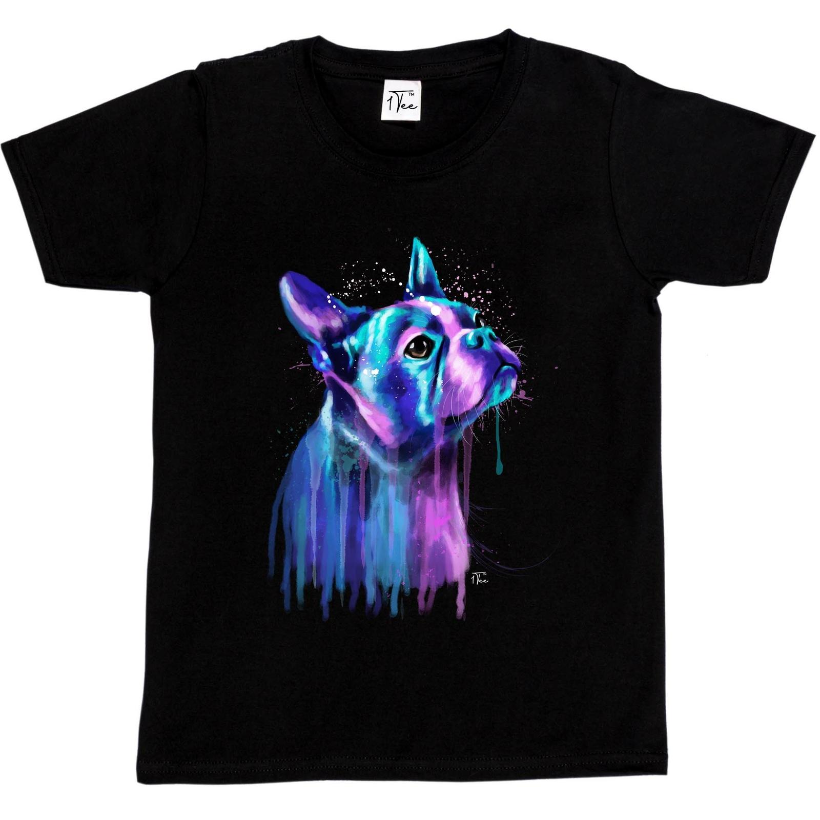 1Tee Kids Girls Watercolour Abstract French Bulldog Dog T-Shirt M