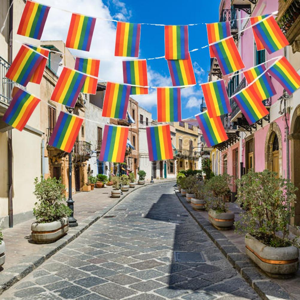 Curcubeu steag LGBT Pride șir steag agățat Gay lesbiene bannere Bunting steaguri mic curcubeu steag Par