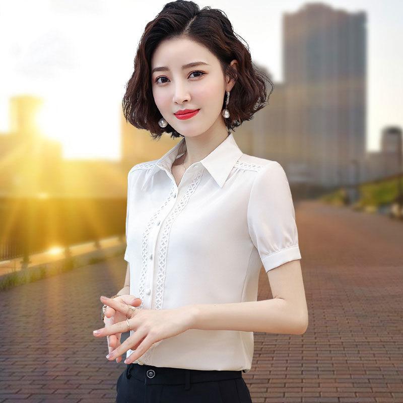 Summer Shirts For Women Elegant Casual Office Ladies Short Sleeve Tops Vintage Blouses Women Shirts