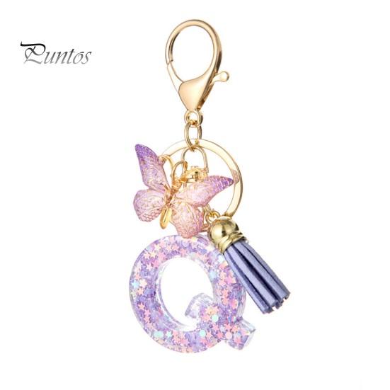 Letter A-Z Key Holder Purple Series Keychain Pendant, Sequins Star Initial Charm Chain with Butterfly Tassel Design, for Bag Purse Backpack Non-fading