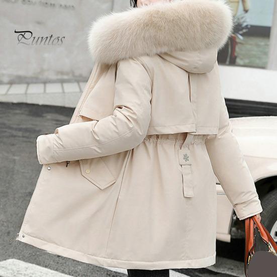 Hooded Women Coat Winter Jacket with Faux Fur Collar Soft Fabric Warm Fashionable Zipper Closure for Autumn Versatile