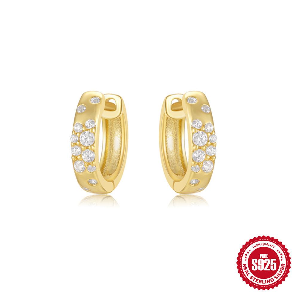 S925 Sterling Silver Ins Design Large Glossy Diamond-Set Double-Layer Water Drop Love Cone-Shaped Premium Ear Buckle Earrings