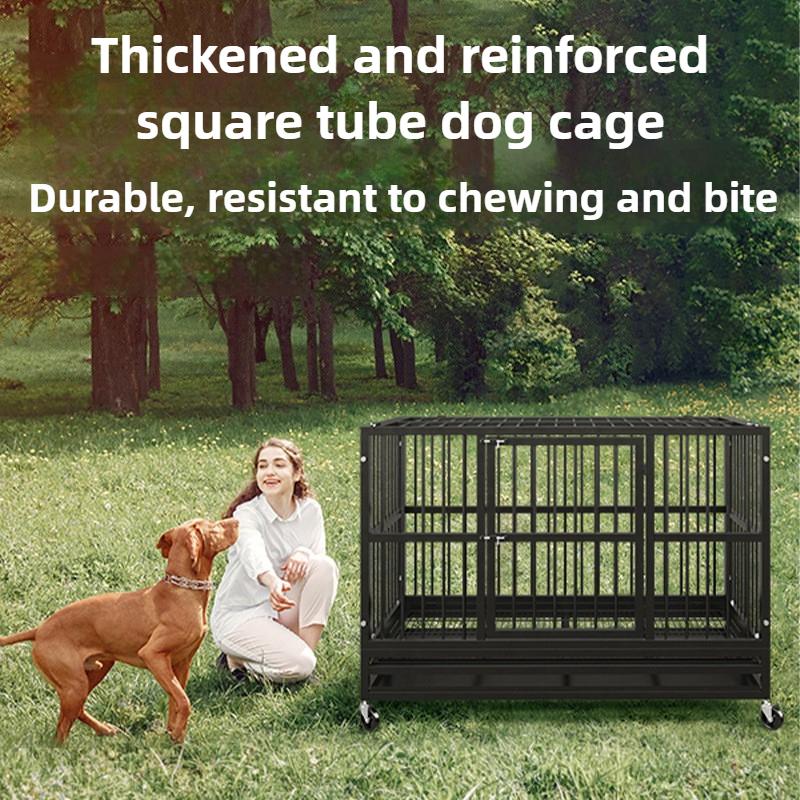 Iron Large Dog Cage Outside Cheap Thickened Square Tube Dogs Cage Kennel Outdoors Border Collie House with Wheels Pet Supplies