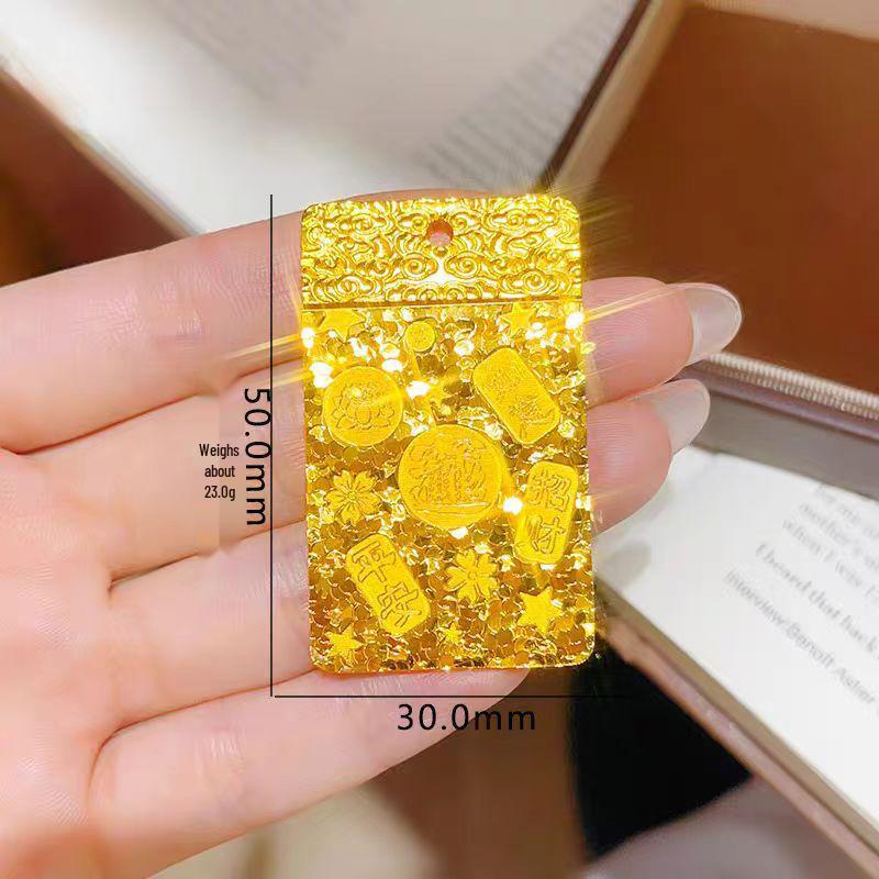 Gold-Anhänger Halskette: Super Flash, Glückverheißendes Sandgold Eis Karten-Design für Damen