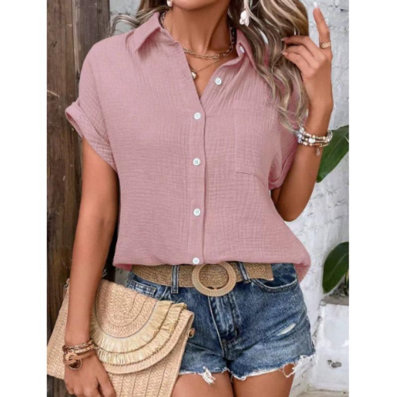 Women's Lightweight Breathable Short Sleeve Button-Up Shirt Casual Summer Top Blouses