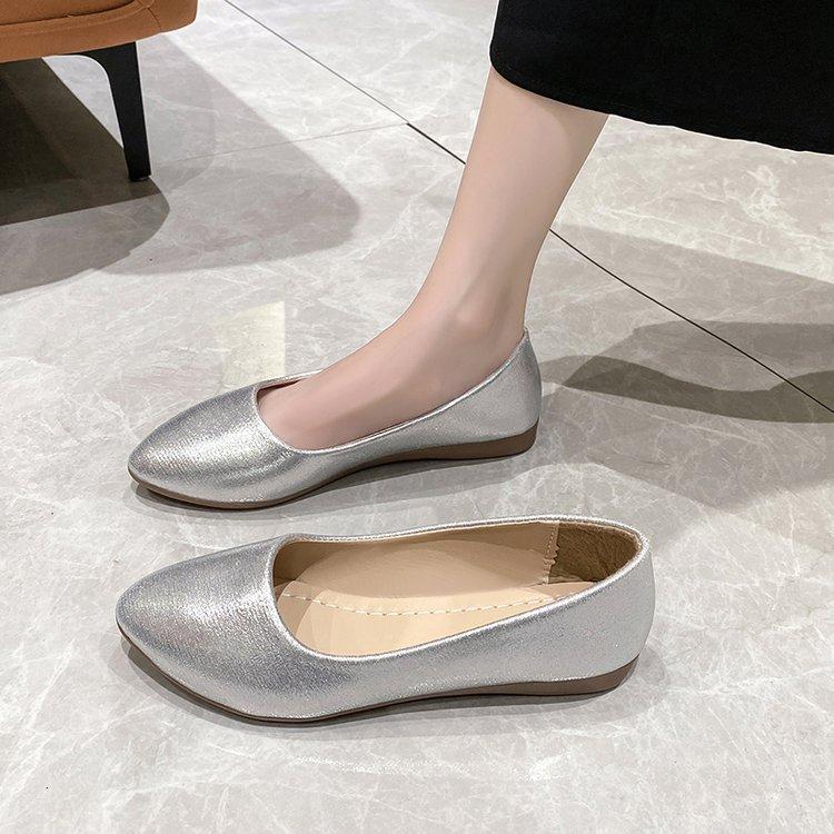 Women's Versatile Gold Flat Slip-On Shoes, Breathable Textile Casual Commute Work Sneakers