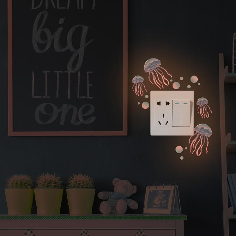 2pcs Wall Sticker Luminous Jellyfish Cartoon Fluorescent Switch Decoration Room Self-adhesive Sticker