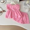 Girls Summer Pink Cotton Cap Sleeve Top And Shorts Set Baby Girl Two Piece Outfit Casual Soft Breathable Clothes