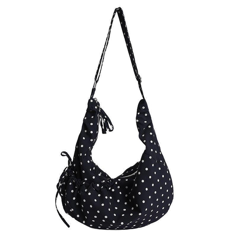 Korean Version Polka Dot Nylon Shoulder Bag New Fashion Foreign Style Pleated Tote Bag Versatile Drawstring Messenger Bag Women