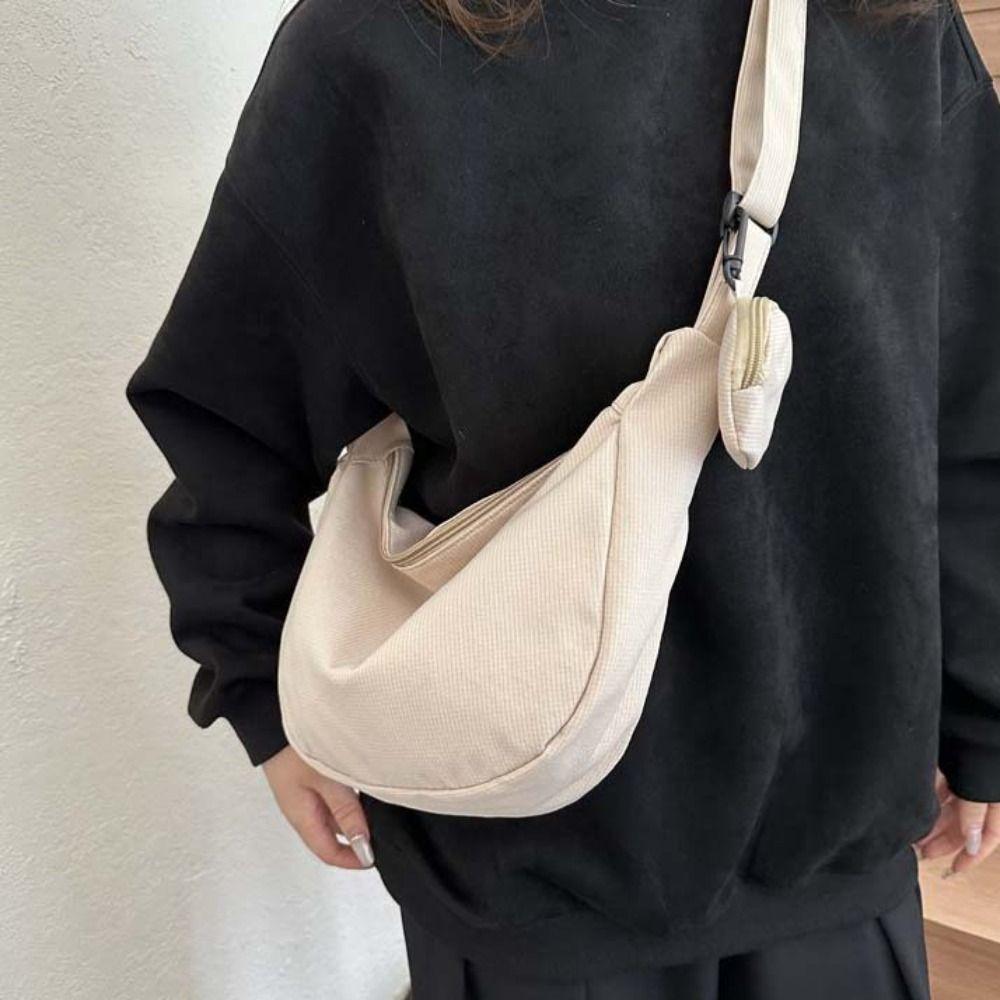 Geantă de umăr ușoară în stil coreean Culoare crem Geantă simplă tip gălușcă Femei