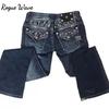 RogueWave Streetwear Vintage Jeans Y2K Clothes Womens Vintage Pocket Sequin Washed Blue Baggy Jeans Mid Rise Slim Fit Trousers