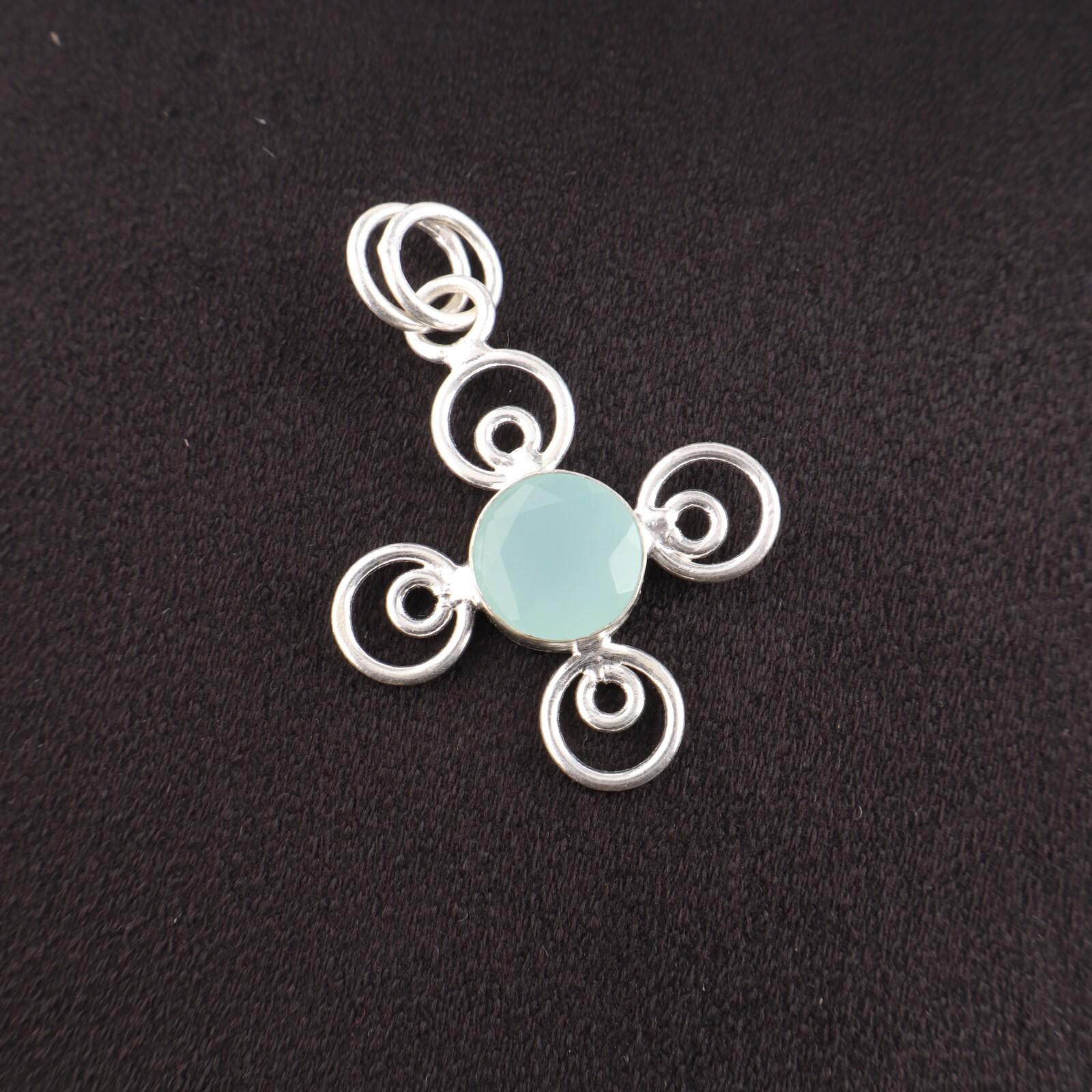 

Аква Халцедон Драгоценный Камень 925 Стерлинговое Серебро Ювелирные Изделия Ручной Работы Бохо Подвеска PP-41-19