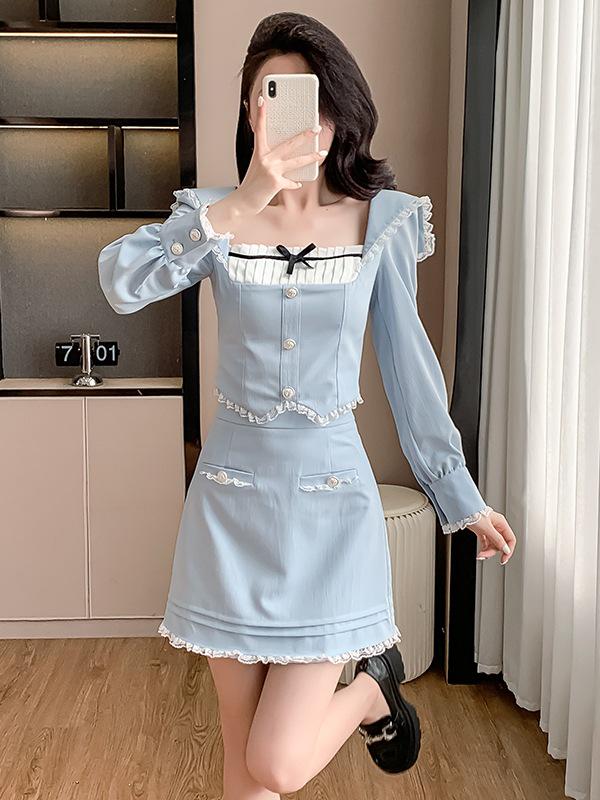 

Spring Sweet Patchwork Top & Gentle Two-Piece Women s Outfit Set Small