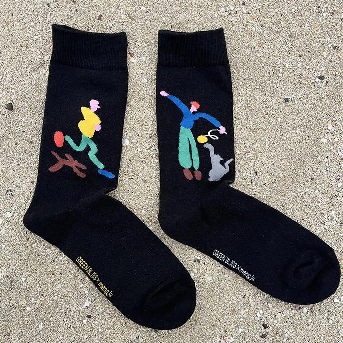 One two three, jump_black. Soft organic non-compression illustrated socks