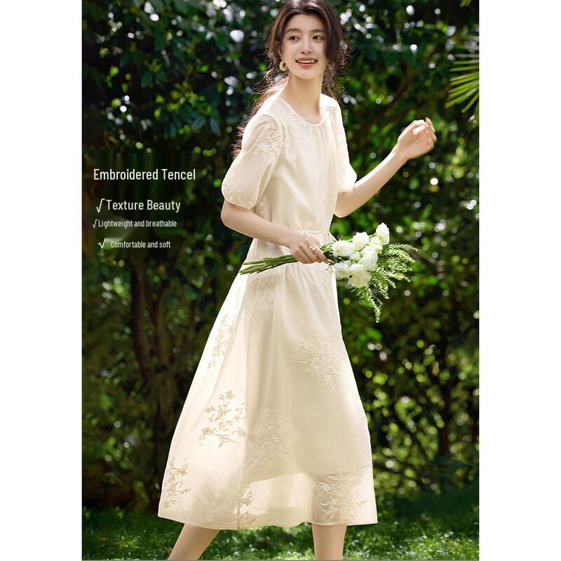 XWI Lyocell Embroidered A-line Midi Dress