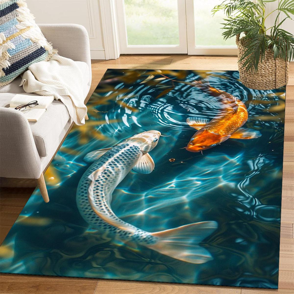 

Two koi fish in water pattern print crystal pile carpet, non-slip and soft floor mat, for toilet, bathroom laundry decoration 50x80cm