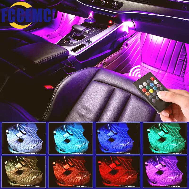 Neon 48 LED RGB Car Foot  Ambient Lights LED Strip Interior Lamps with USB/Cigarette Strip Decoration Bar Remote Control