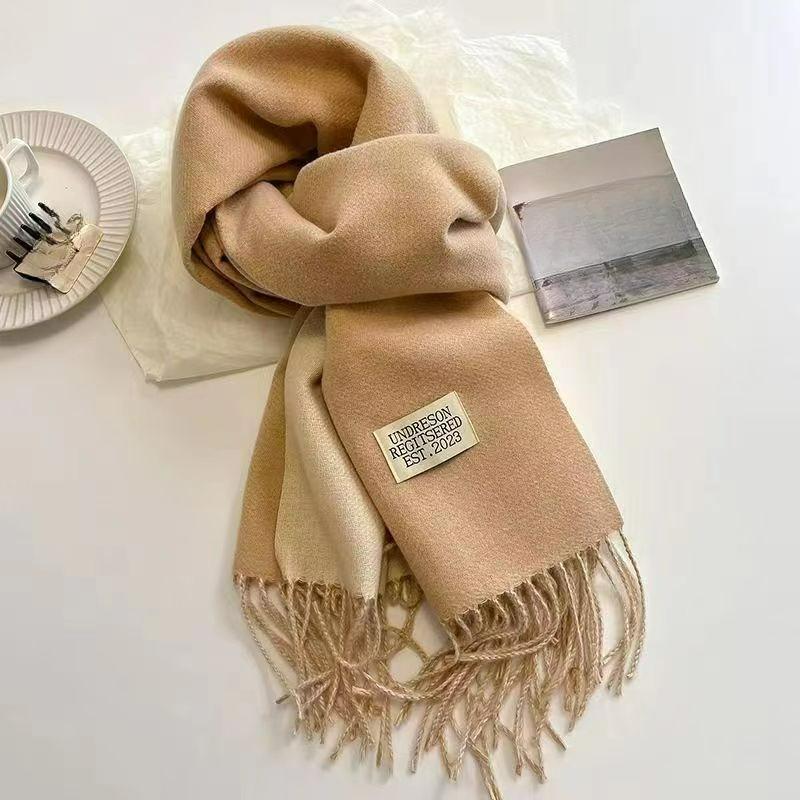 Autumn and Winter Korean Version of The Solid Color Imitation Cashmere Double-sided Tassel Scarf Female Thickened Student Dual-use Shawl Trend