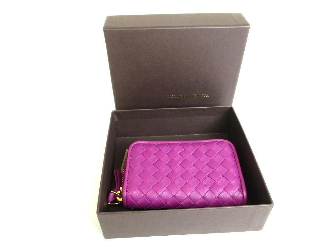 Authentic BOTTEGA VENETA Intrecciato Purple Leather Round Zip Coin Purse #9794  Refurbished