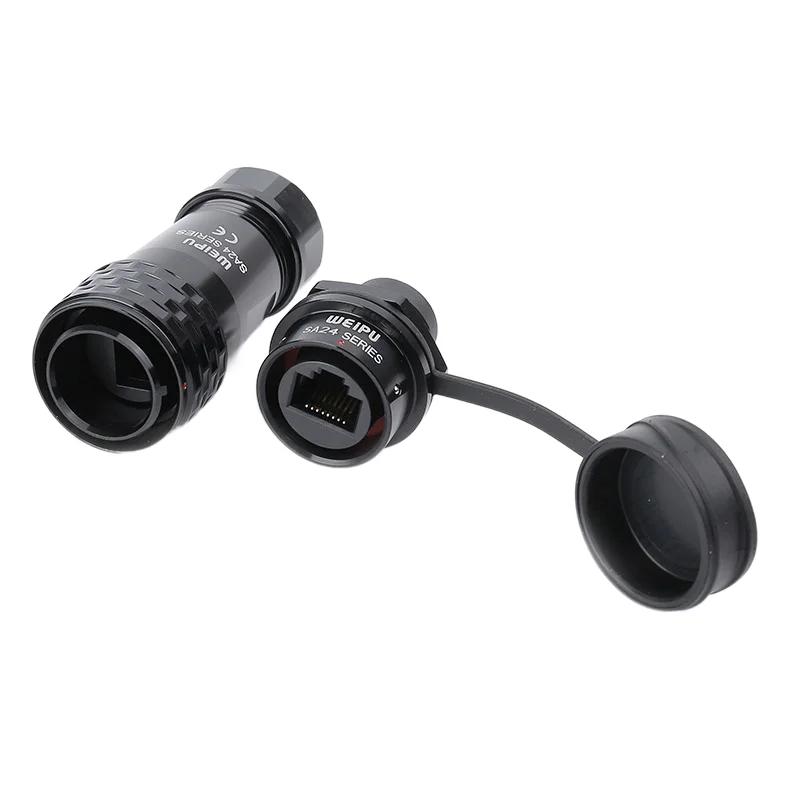 WEIPU SA24 SA2410/PRJ45 Waterproof Industrial M24 8 Pin 8P8C Ethernet Cable Ethernet Network RJ45 Connector Signal Panel Mount