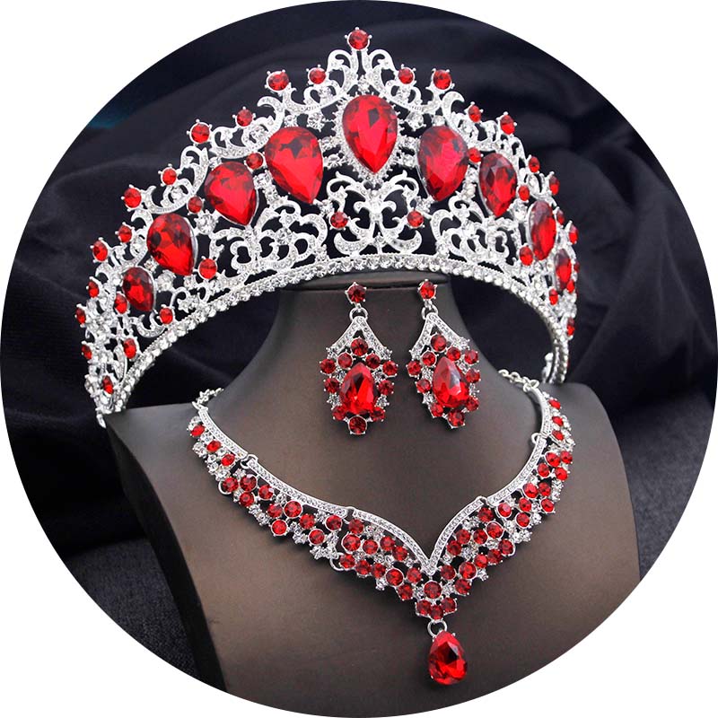 Elegant Big Tiaras and Crowns Bridal Jewelry Sets for Women Prom Wedding Crown With Choker necklace earrings Pageant Tiara Set