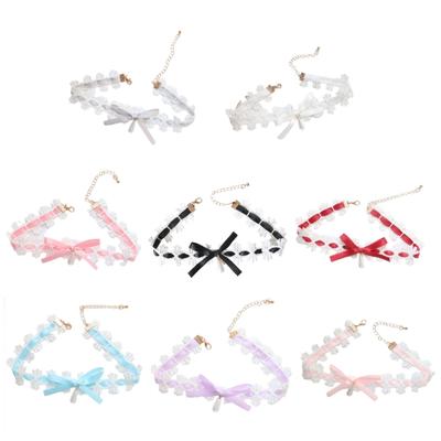 Elegant Lace Collar Necklace Maid Neck Collar Bowknot Lace Choker Necklace Chain Choker Suitable for Cosplay and Parties