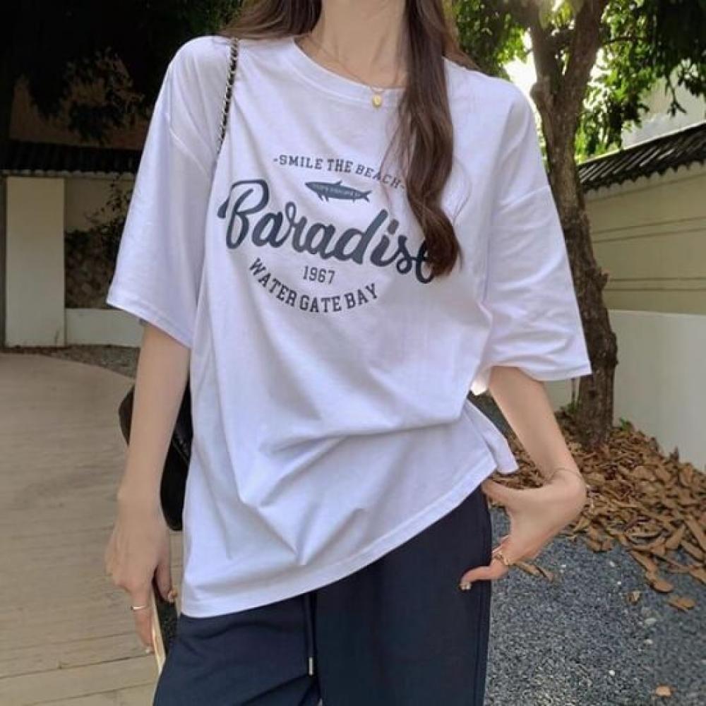 Navava Women 1 + 1 LeTTering PrinTing Loose FiT T shirT nT2630