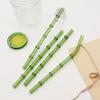 5/10Pcs Reusable Glass Straw with Brush Green Bamboo-shaped Straws Set Suitable for Milkshakes Juices Coffee Bar Accessories