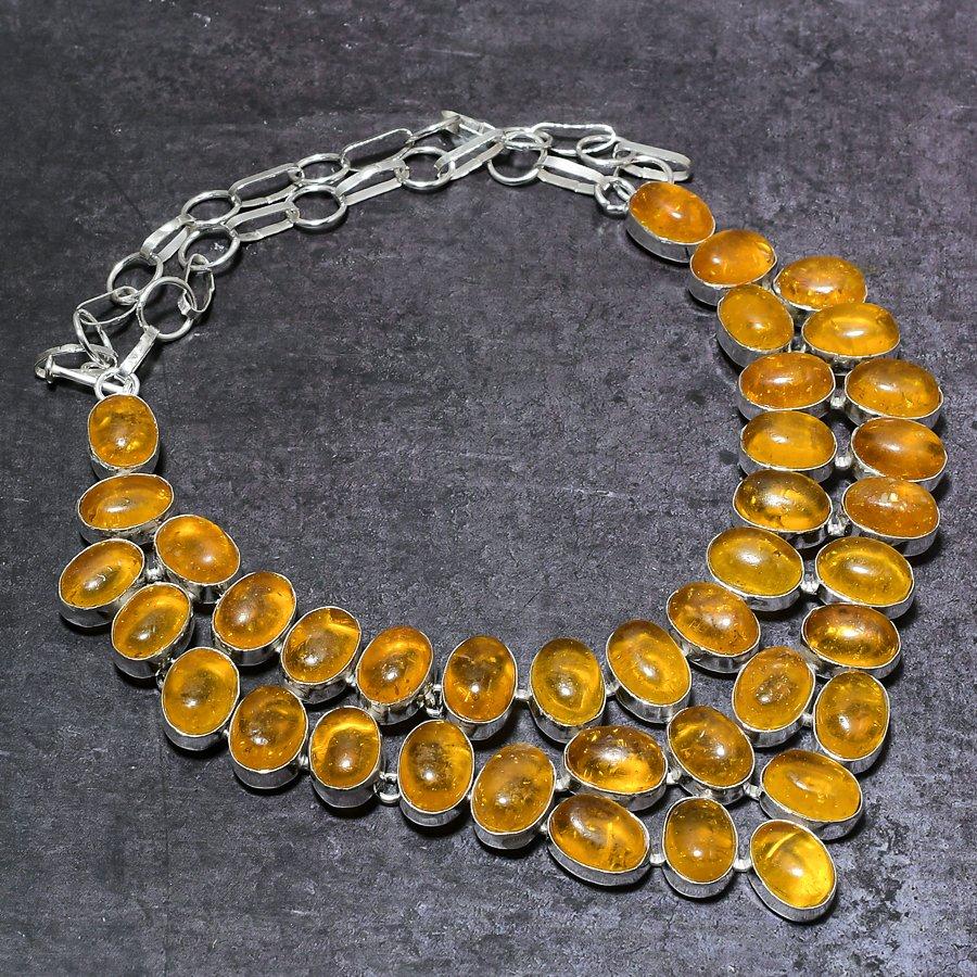 Natürlicher baltischer Bernstein-Edelstein, 925er Sterlingsilber, Halskette, 45,7 cm, Q5u31