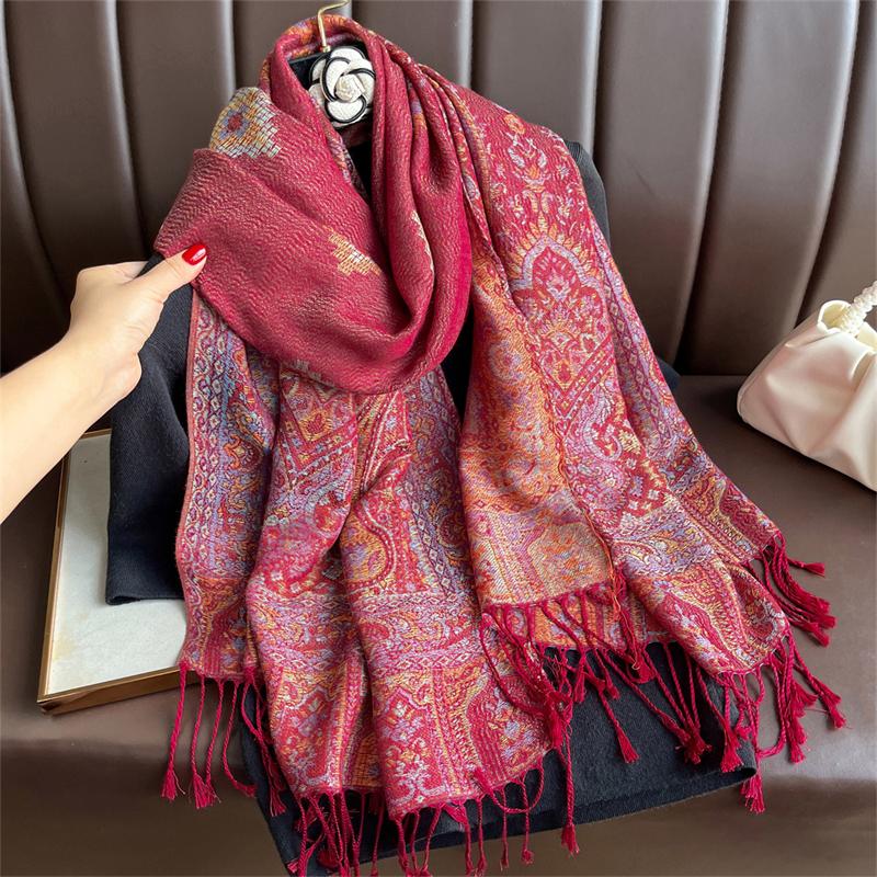 Autumn Boho Paisley Jacquard Pashmina Scarf Shawls for Women Wrap Cashmere Blanket Warm Thick Stoles Lady Bufanda Travel Stole