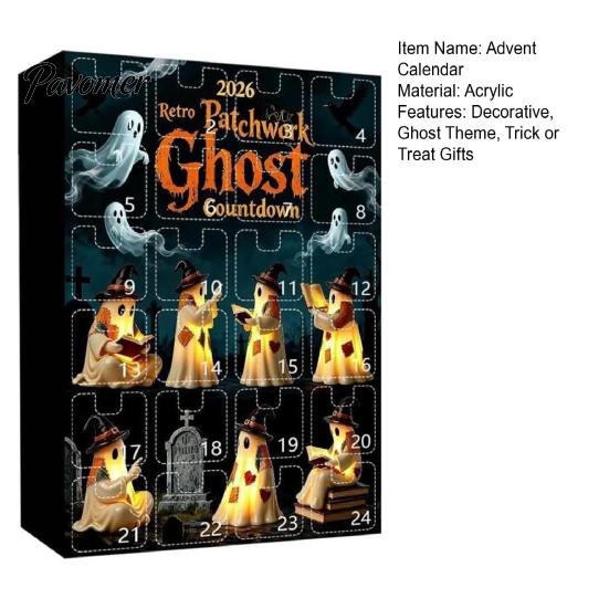 Halloween Trick or Treat Gifts Advent Calendar 2026, 24 Day Countdown Box with Retro Style Ghost Figures Mini Figures, Collectible Toy Set for