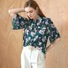Flower Pattern Chain Decoration Bell Sleeve Shirt Blouse Zb09qb607on