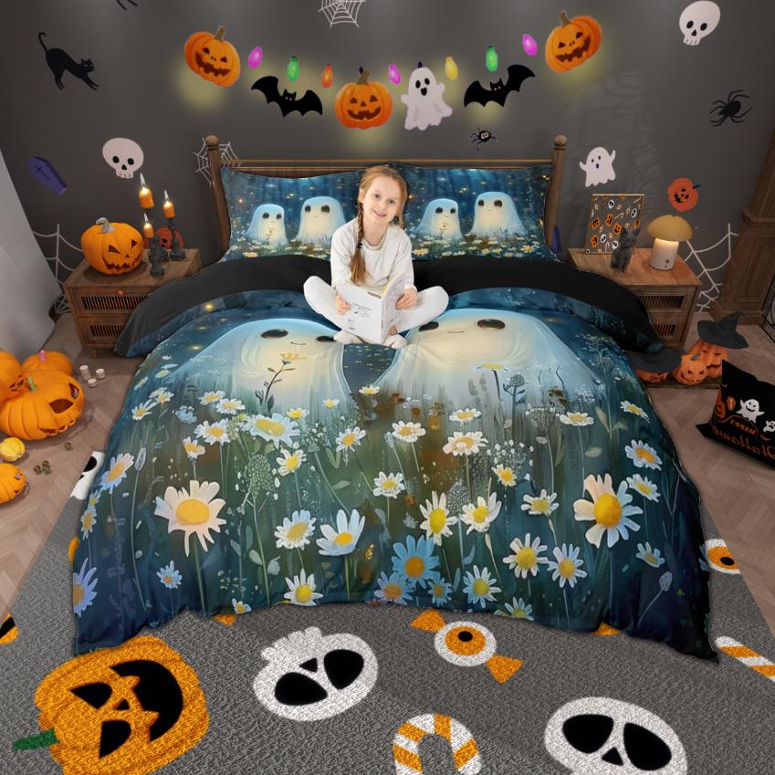 Homewish Cartoon Spooky Animal Duvet Cover Set Happy Halloween Theme Bedding Set Pumpkin Bat Ghost Quilt Cover Set Room Decor