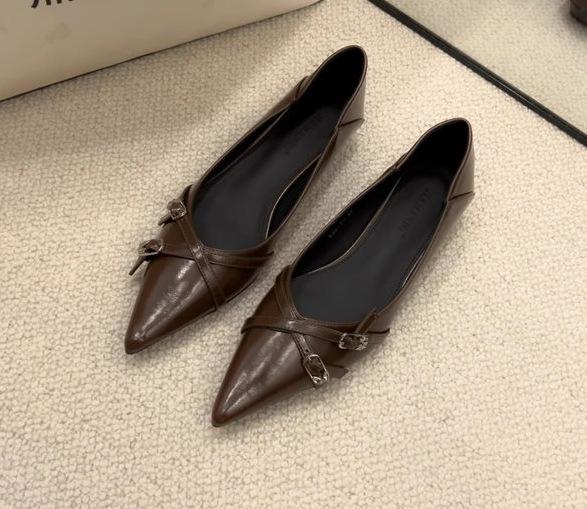 2025 New Vintage Pointed Toe Single Shoes Pumps Pumps with Skirt Low Heels Lady's French Niche with Skirt Low Heel Scoop Shoes