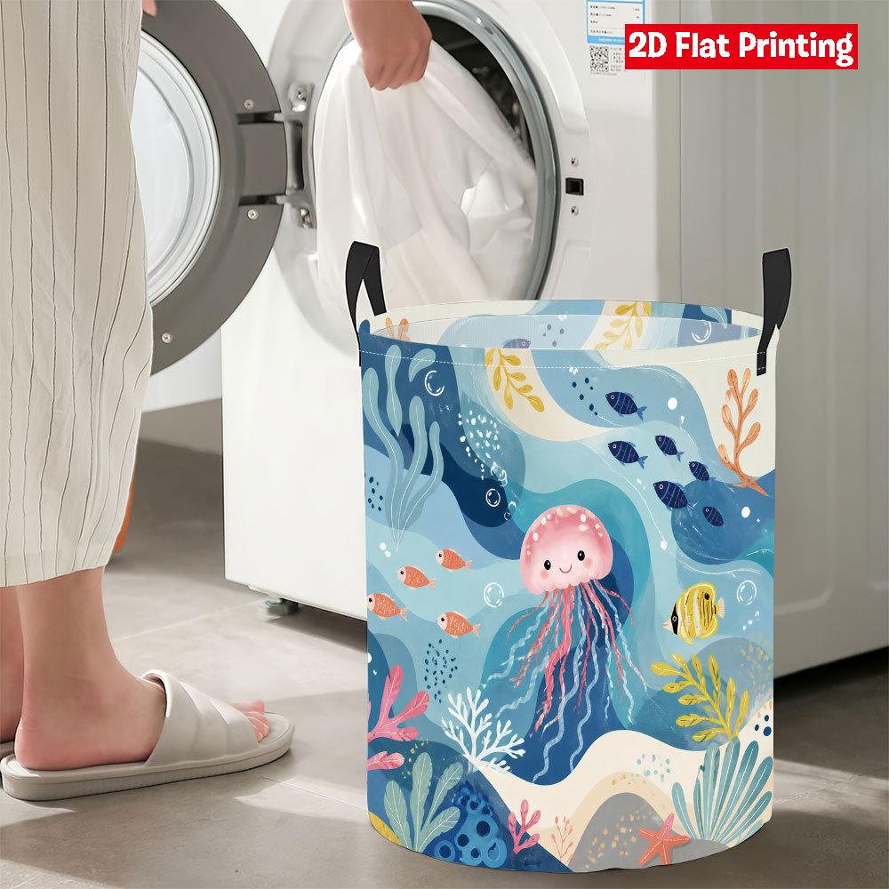Collapsible Laundry Basket Large Round Waterproof Fabric Hamper Dirty Clothes Storage Bin Toy Organizer with Handles