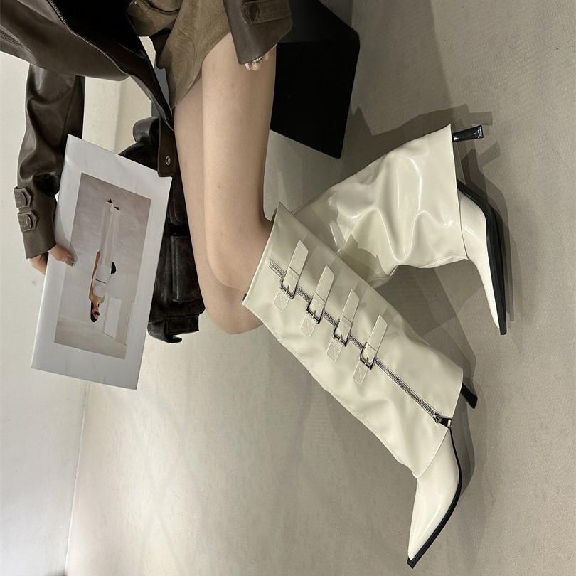 Pointed Thin Heel Boots 2025 Autumn and Winter New Buckle Slim High Heel Trouser Boots Niche Versatile Fashion Boots