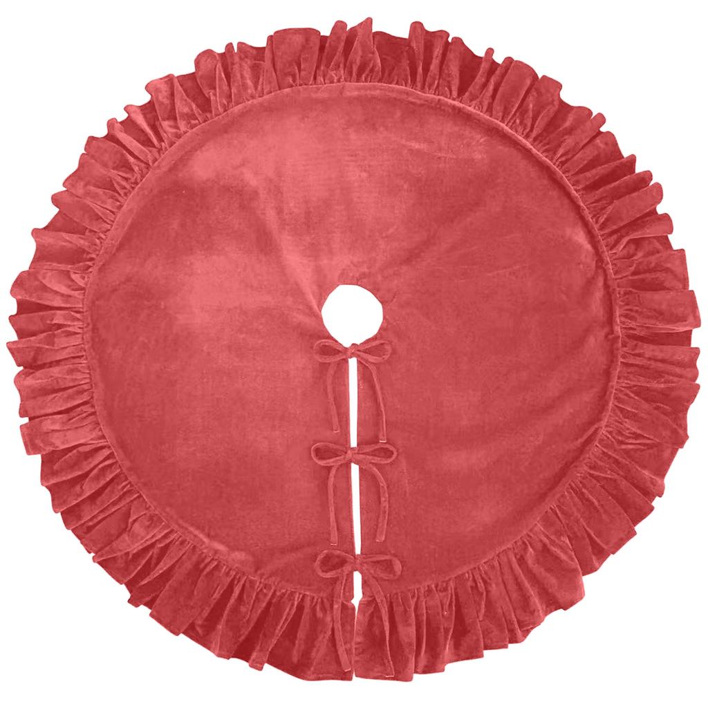 Velvet Christmas Tree Skirt with and Lace Trim for Holiday Home Decor, 122