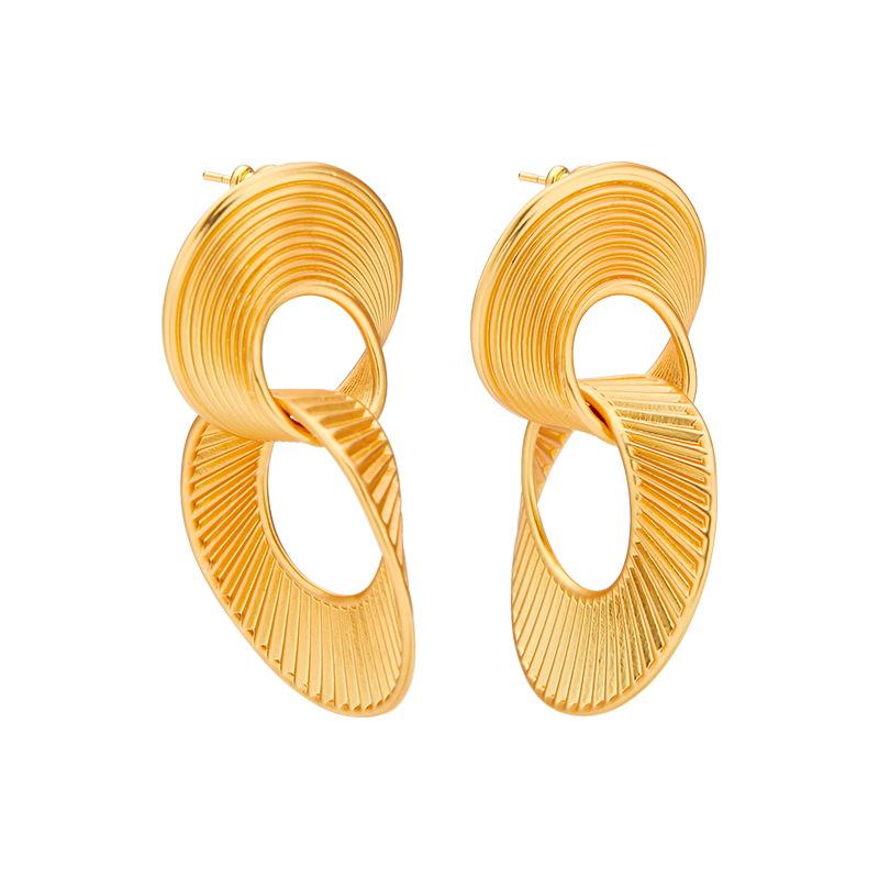 European and American fashion exaggerated niche design explosive earrings double ring splicing earrings women's geometric earrings high-end light