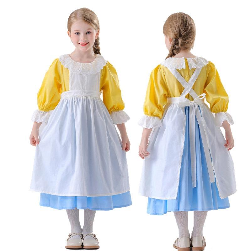 Halloween costume, European medieval pastoral maid romantic farm manor little girl dress